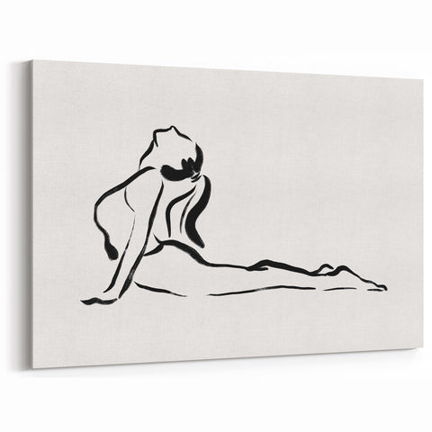 Bohemian Wall Art - Minimalist Line Art Nude in Relaxed Pose Canvas