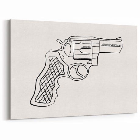 Boho Decor Canvas - Bold Minimalist Revolver Line Art Bohemian Wall Art