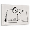 Bohemian Wall Art - Minimalist Line Art of Open Book and Glasses Canvas