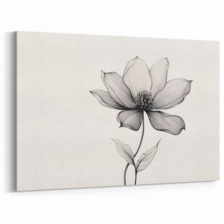 Boho Wall Decor - Delicate Black and White Floral Line Art Bohemian Canvas