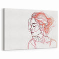 Boho Chic Wall Art - Abstract Line Art Female Portrait in Red and Black