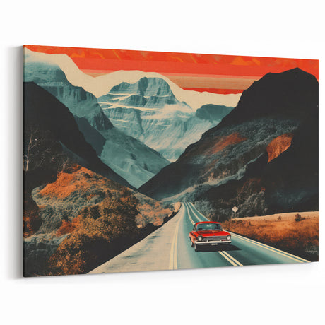 Boho Wall Art - Retro Road Trip Car in Colorful Mountain Landscape Canvas