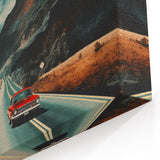 Boho Wall Art - Retro Road Trip Car in Colorful Mountain Landscape Canvas