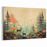 Boho Wall Art - Serene Forest Landscape with Deer Bohemian Canvas Art