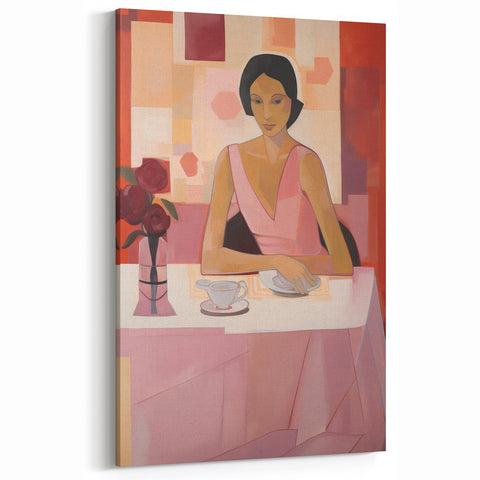 Modern Electric Portrait Canvas – Vibrant Dining Scene Art Print
