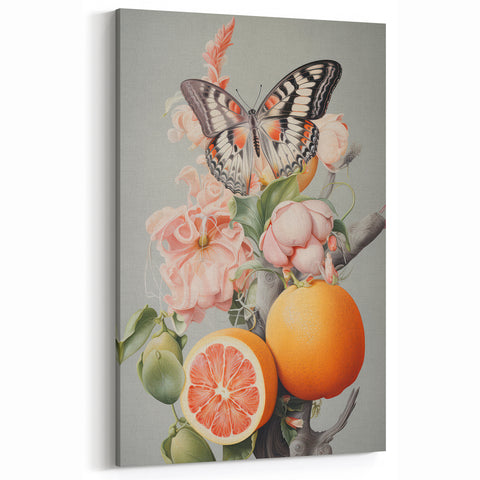 Electric Butterfly & Citrus Canvas – Vibrant Modern Art Print