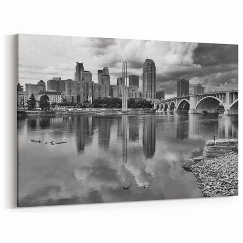 Minnesota City Skyline Canvas – Stone Arch Bridge Sunset Scene