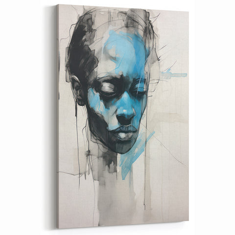 Abstract Electric Portrait - Expressive Blue and Black Minimalist Art