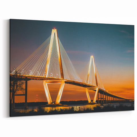 Charleston Framed Art – Iconic South Carolina Bridge at Night