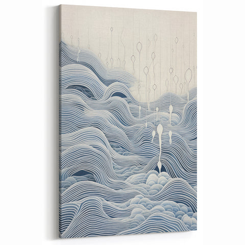 Abstract Electric Wave Art - Flowing Blue and White Modern Decor Canvas
