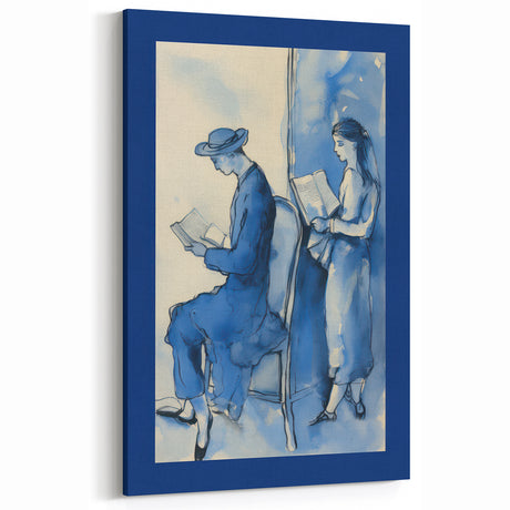 Blue Electric Art Canvas – Modern Reading Scene Electric Wall Decor
