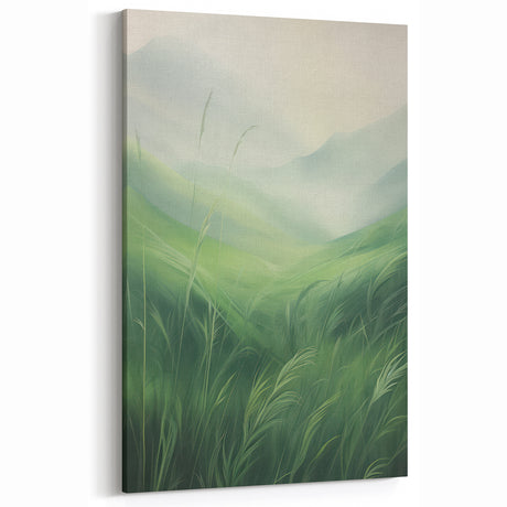 Misty Green Electric Art Canvas – Serene Nature Landscape Wall Decor