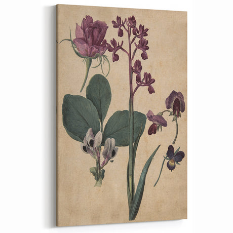 Vintage Grunge Floral Art Print - Distressed Botanical Canvas Decor