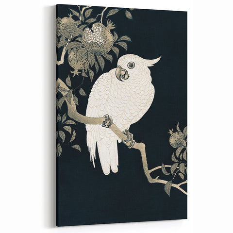 Grunge Parrot and Pomegranate Art - Vintage Dark Botanical Wall Print