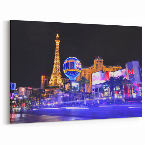 Vegas Skyline Canvas - Paris Las Vegas Eiffel Tower Night Photography