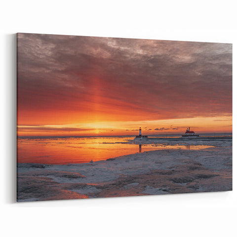 Minnesota Lighthouse Sunset - Framed and Canvas Wall Art for Home Decor