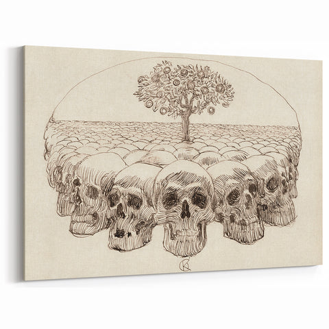 Grunge Wall Art - Skull and Tree Sketch Canvas for Dark Aesthetic Decor