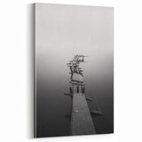 Rustic Wall Art: Broken Dock in Fog – Minimalist Black & White Print