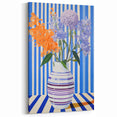 Electric Floral Wall Art - Modern Striped Vase with Vibrant Flower Display