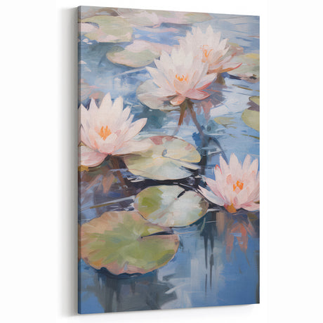 Electric Water Lily Wall Art - Tranquil Pond Scene with Soft Pastel Hues