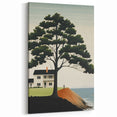 Electric Coastal House Wall Art - Tranquil Tree and Seaside Home Scene