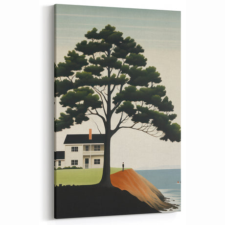 Electric Coastal House Wall Art - Tranquil Tree and Seaside Home Scene