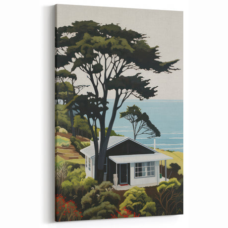 Electric Wall Art | Vibrant Hillside Cabin Modern Electric Art Canvas