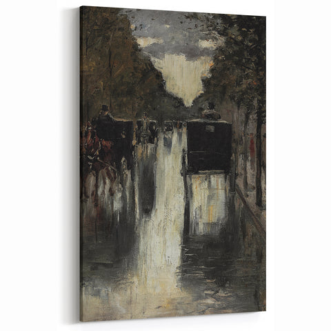 Dark Moody Wall Art - Rainy City Carriage Scene for Timeless Interiors