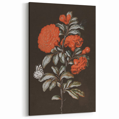 Dark Moody Wall Art - Vibrant Red Floral with Butterfly and Dragonfly