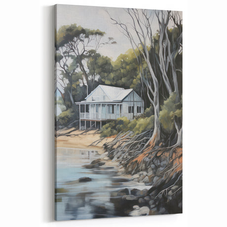 Electric Wall Art | Coastal Cabin Serenity in Nature - Electric Art Print