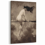 Dark Moody Wall Art | Vintage Nude on Broomstick | Moody Art Prints
