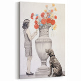 Modern Electric Wall Art: Classic Vase with Bold Floral and Dog Design