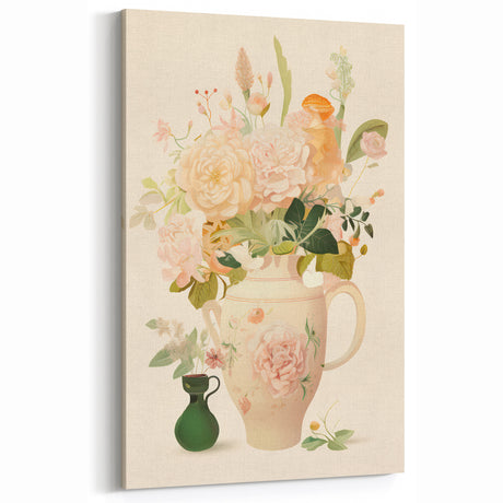 Electric Floral Wall Art: Soft Vintage Vase Bouquet in Modern Decor