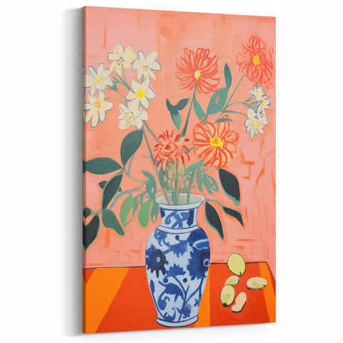 Electric Floral Wall Art: Bold Vase with Vibrant Flowers in Modern Decor