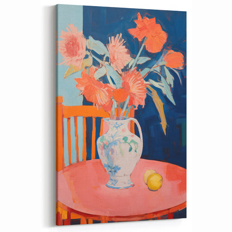 Electric Floral Wall Art: Bold Pink and Orange Flowers in Modern Decor