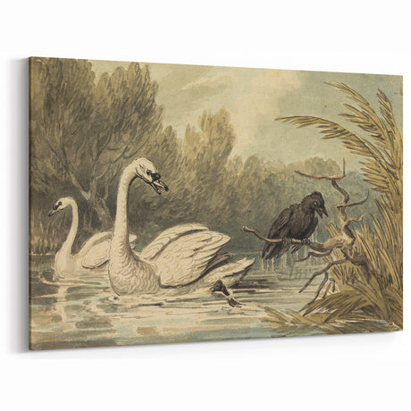 Grunge Wall Art - Unique Swan and Crow Scene for Edgy Home Decor