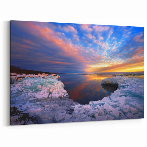 Minnesota Wall Art – Stunning Sunset Over Ice Lake Scene Canvas Print