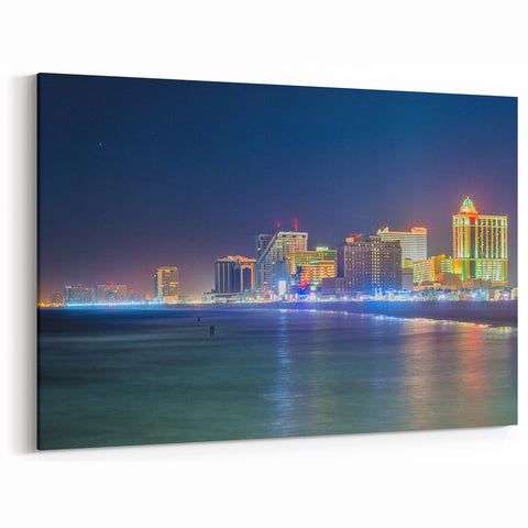 New Jersey Beach Art – Atlantic City Skyline Night Scene Wall Print