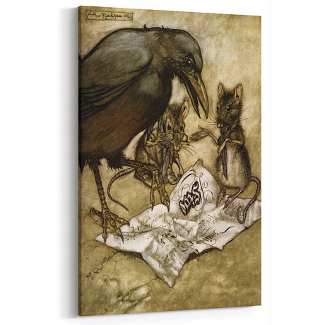 Vintage Crow and Mice Grunge Wall Art - Dark Grunge Canvas Print Decor