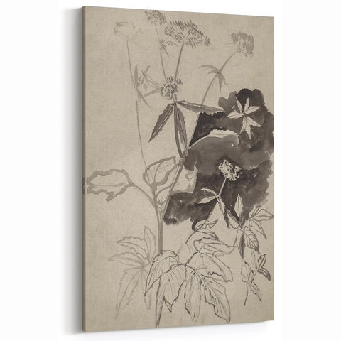 Botanical Black and White Grunge Wall Art - Vintage Grunge Canvas Print