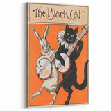 Whimsical Black Cat and Rabbit Grunge Wall Art - Vintage Canvas Print