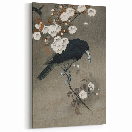 Grunge Crow and Floral Branch Wall Art - Vintage Grunge Canvas Print