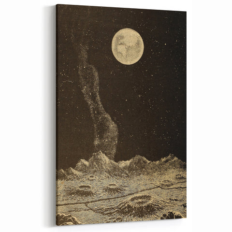 Vintage Moonlit Landscape Grunge Wall Art - Cosmic Grunge Canvas Print