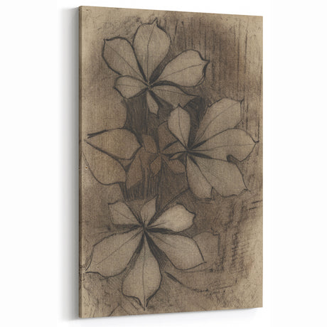 Grunge Wall Art - Floral Charcoal Sketch Grunge Canvas Print for Decor
