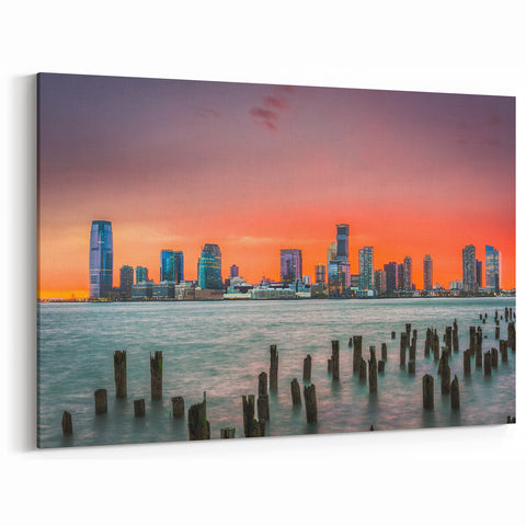 New Jersey Skyline Prints – Vibrant Sunset Over Jersey City Waterfront