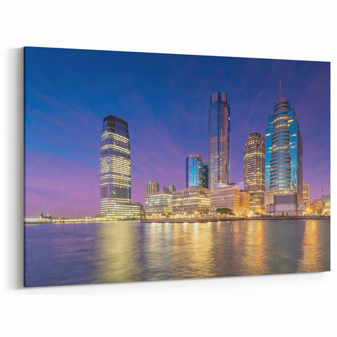 Framed New Jersey Art – Jersey City Skyline at Dusk Photography