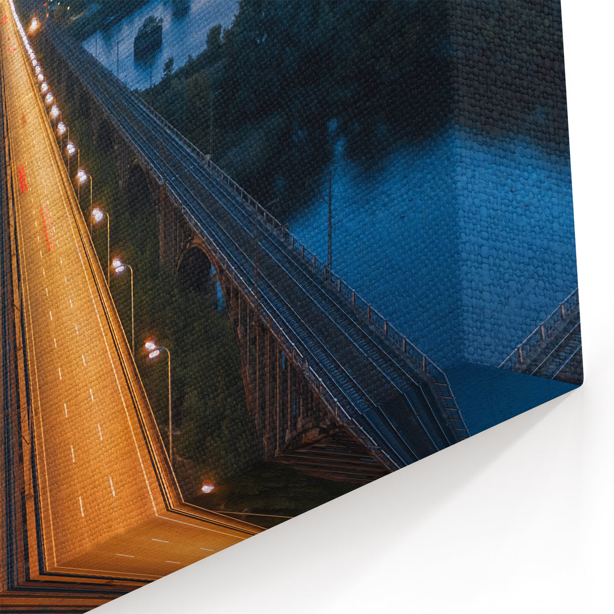 New Jersey Skyline Prints – Nighttime Highway Lights Over Scenic Water