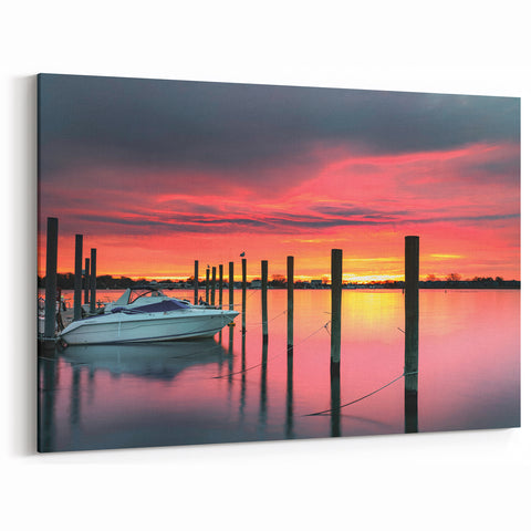 Historic New Jersey Scenes – Vibrant Sunset Over Marina Wall Art
