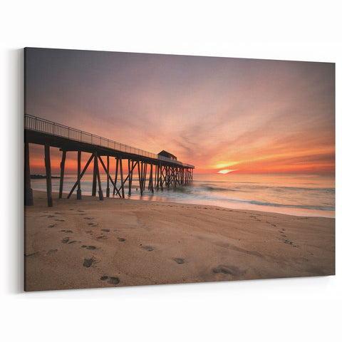 New Jersey Beach Art – Scenic Sunset Over Pier and Sandy Shore Photography