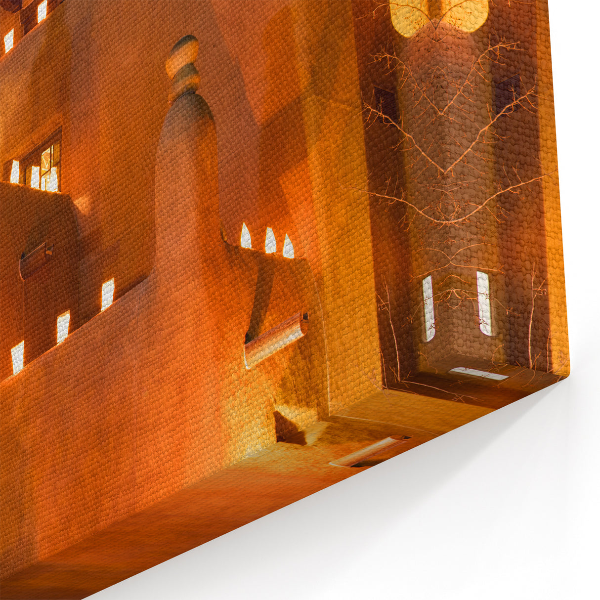 New Mexico Wall Art – Luminaria Lit Adobe Building Santa Fe Night Scene